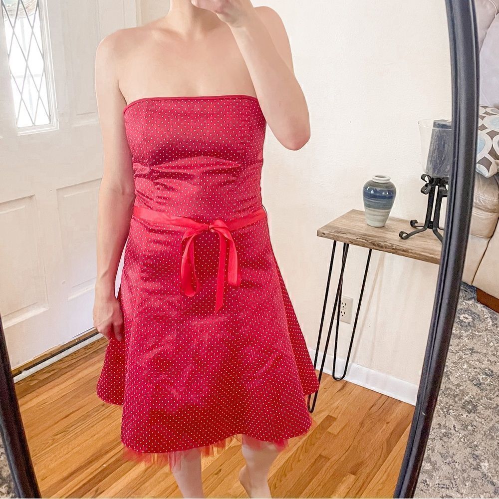 Gunne Sax Vintage Cocktail Dress Red Polka Dot